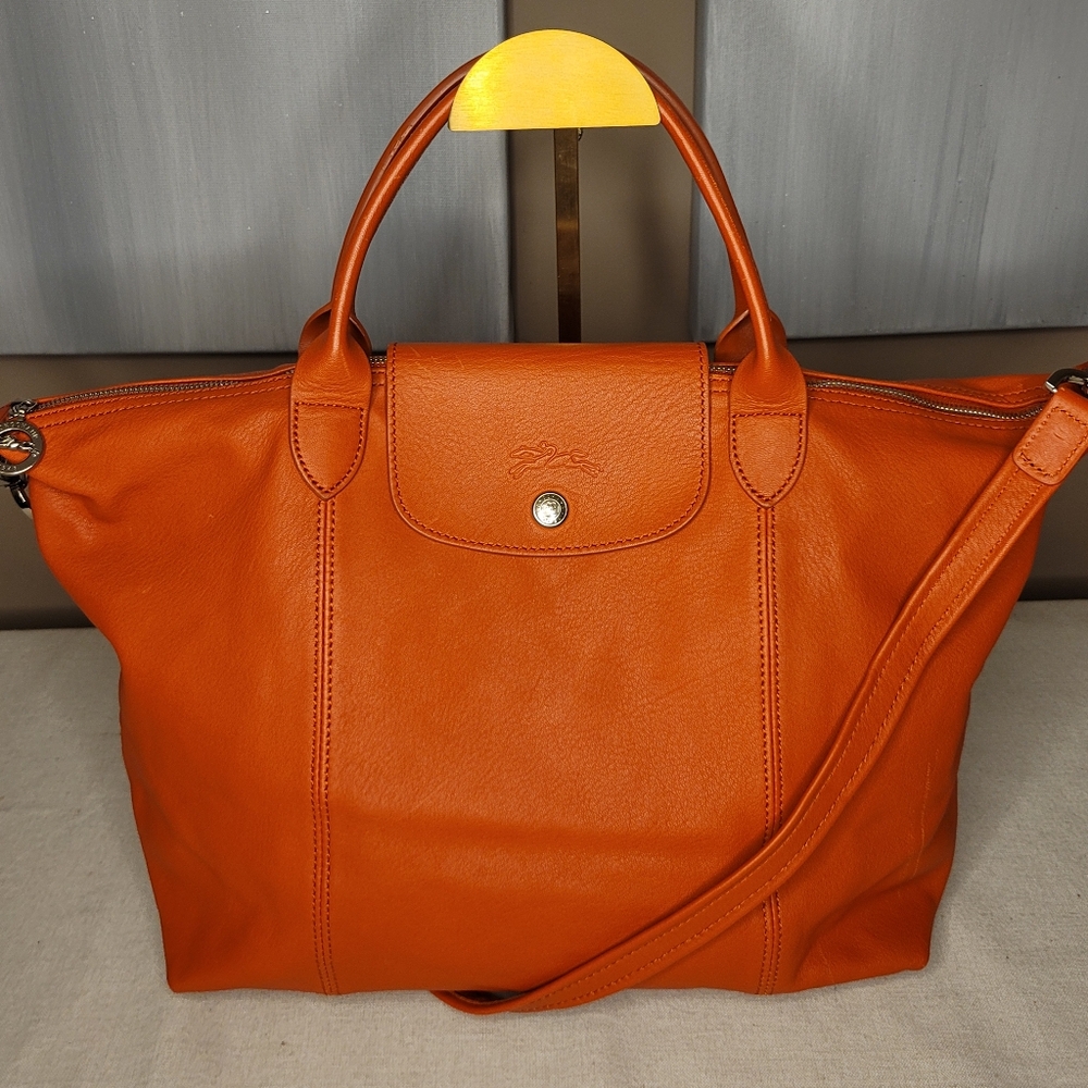 Longchamp Orange Leather Top-Handle & Shoulder Tote
